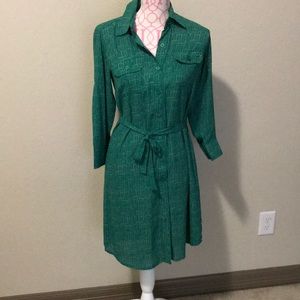 CAbi emerald green & white dress